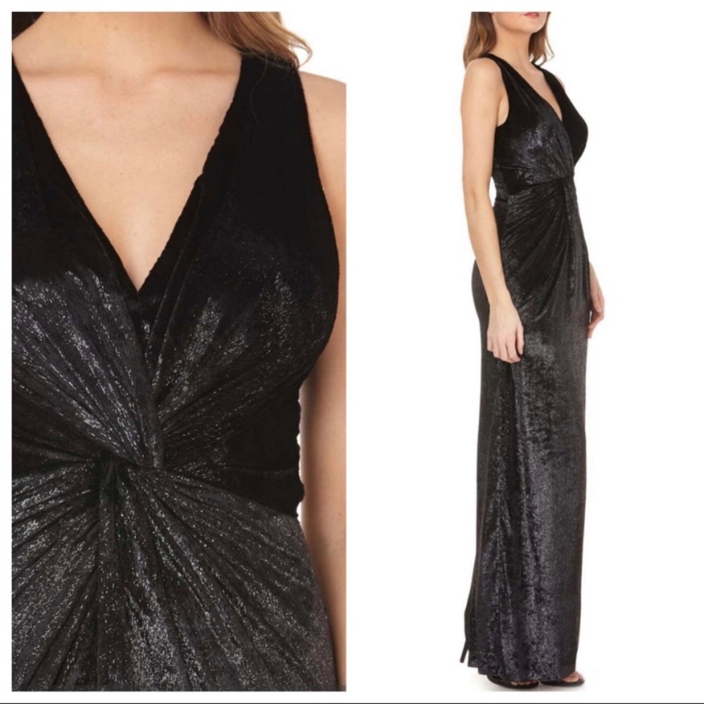 JS Collections Sparkling Black Velvet Twist Gown - Picture 2 of 8